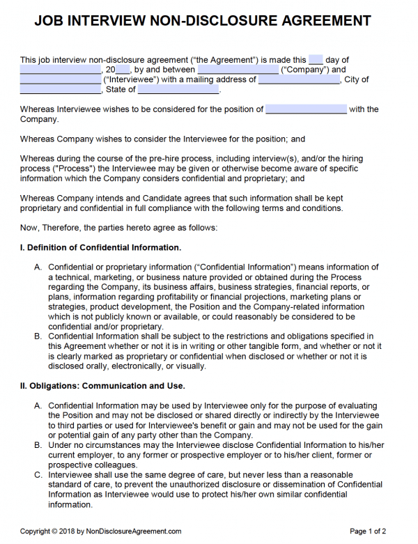 Free Job Interview Non-Disclosure Agreement (NDA) | PDF | Word (.docx)