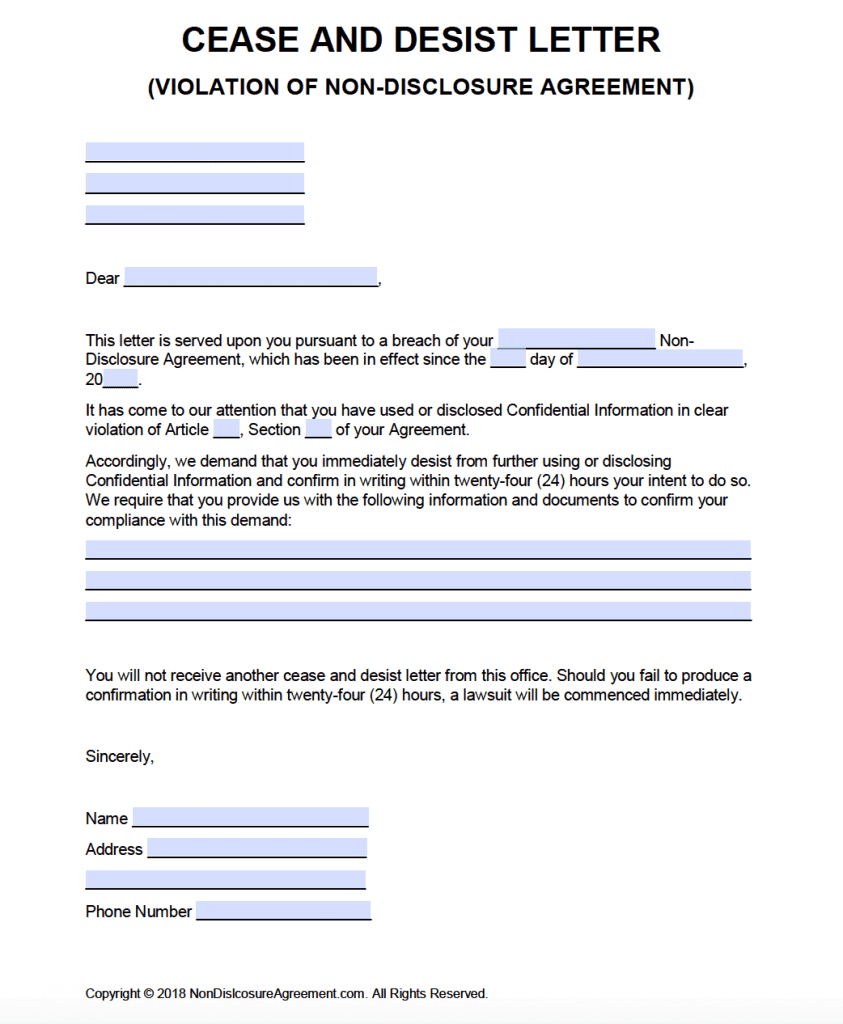 Cease And Desist Letter Template from nondisclosureagreement.com