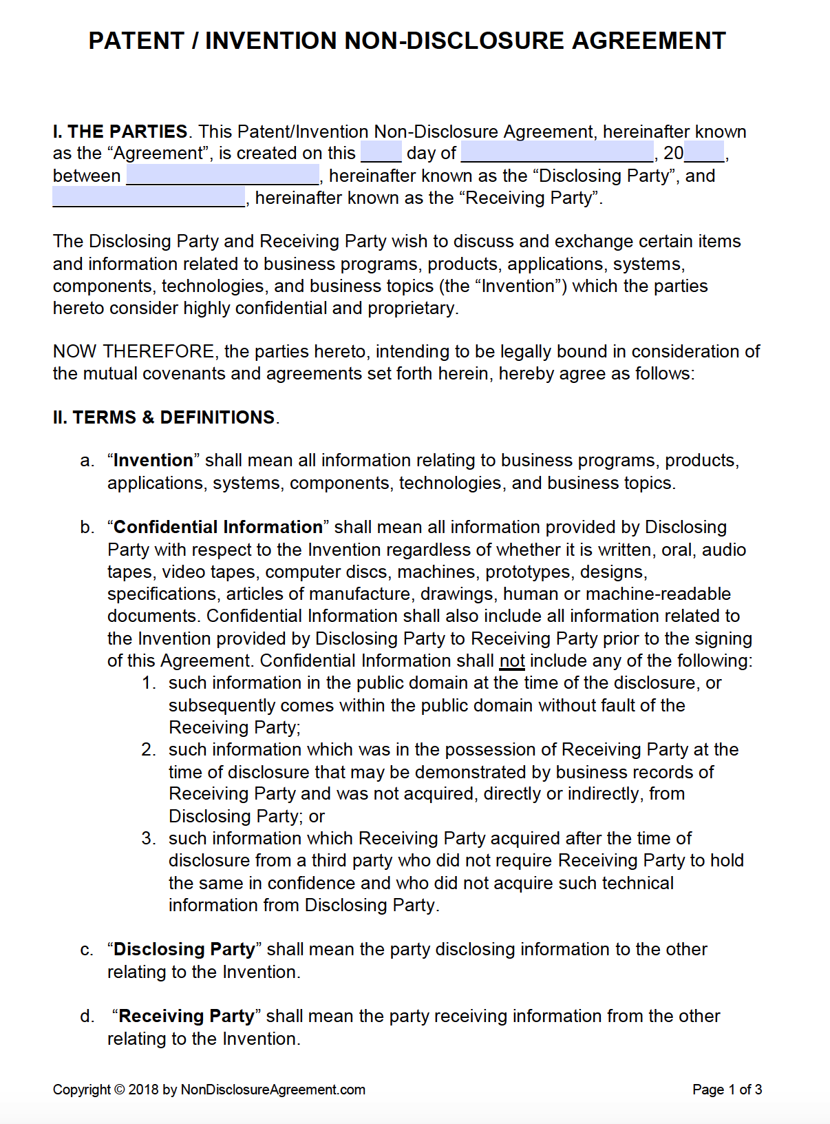 agreement pdf mou Agreement Disclosure (Invention) (NDA Non Patent Free