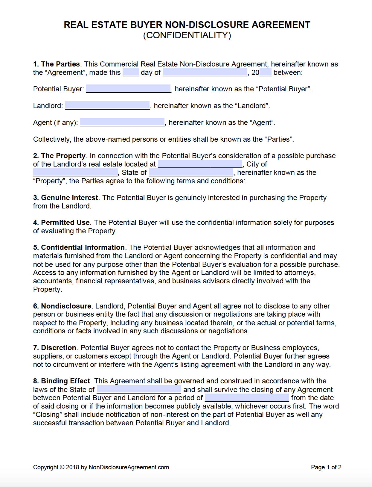 Free Real Estate Buyer Confidentiality Non Disclosure Agreement Pdf Word Docx